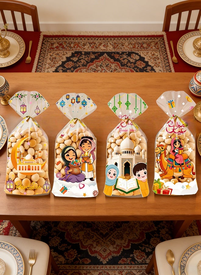 100 قطعة من أكياس السيلوفان المربعة المخصصة للمهرجانات مع أربطة ذهبية ملتوية، وأكياس حلوى بتصميم كرتوني للأعياد والحفلات وأعياد الميلاد للأطفال وتغليف الهدايا اليدوية واحتفالات العيد - Image 5